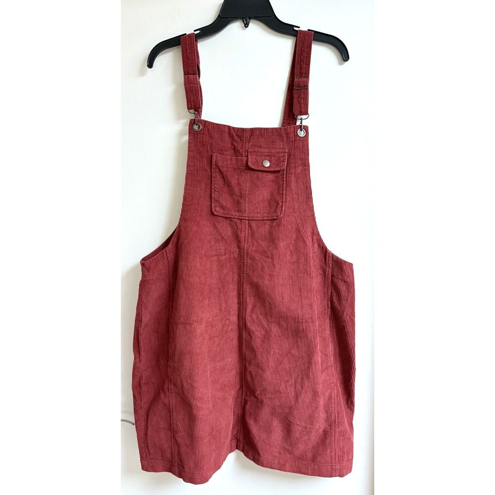 Red Corduroy Overall Dress XL Cotton Pinafore Jumper Crimson Skirt Pockets Jolt